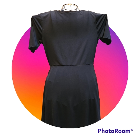 HALSTON Little Black Dress Faux Wrap Bow Detail - Picture 4 of 8